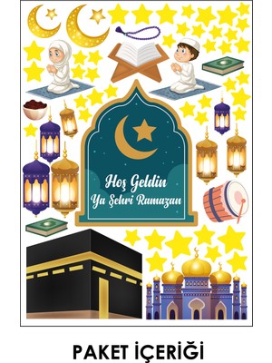 Ada Duvar Ramazan Ayı Temalı Süsleme, Kabe ve Ramazan Figürleri Cam Duvar Sticker Seti