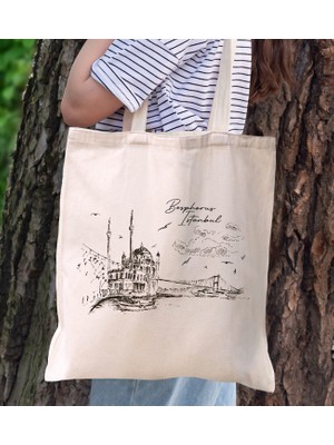 Bk Gift Istanbul Tasarımlı Kanvas Bez Çanta, Baskılı Omuz Çantası, Alışveriş Çantası, Plaj Çantası, Arkadaşa Hediye-2