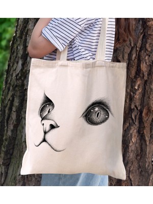 Bk Gift Kedi Tasarımlı Kanvas Bez Çanta, Baskılı Omuz Çantası, Alışveriş Çantası, Plaj Çantası, Arkadaşa Hediye-1