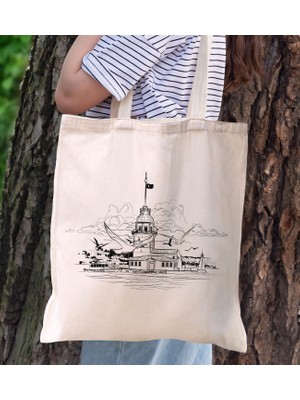 Bk Gift Istanbul Tasarımlı Kanvas Bez Çanta, Baskılı Omuz Çantası, Alışveriş Çantası, Plaj Çantası, Arkadaşa Hediye-7