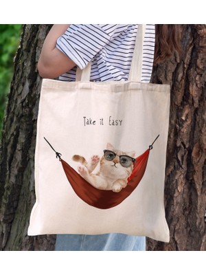 Bk Gift Kedi Tasarımlı Kanvas Bez Çanta, Baskılı Omuz Çantası, Alışveriş Çantası, Plaj Çantası, Arkadaşa Hediye-2