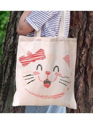 Bk Gift Kedi Tasarımlı Kanvas Bez Çanta, Baskılı Omuz Çantası, Alışveriş Çantası, Plaj Çantası, Arkadaşa Hediye-4