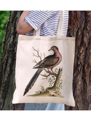 Bk Gift Kuş Tasarımlı Kanvas Bez Çanta, Baskılı Omuz Çantası, Alışveriş Çantası, Plaj Çantası, Arkadaşa Hediye-1