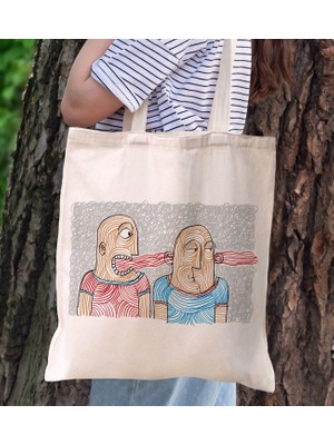 Bk Gift Modern Art Tasarımlı Kanvas Bez Çanta, Baskılı Omuz Çantası, Alışveriş Çantası, Plaj Çantası, Arkadaşa Hediye-10