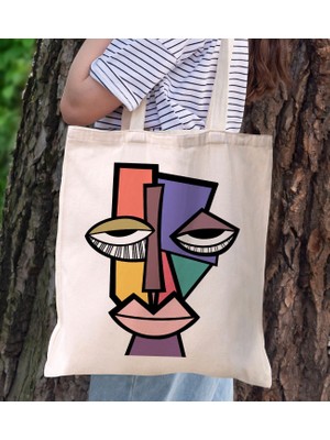 Bk Gift Modern Art Tasarımlı Kanvas Bez Çanta, Baskılı Omuz Çantası, Alışveriş Çantası, Plaj Çantası, Arkadaşa Hediye-15