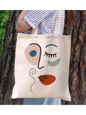 Bk Gift Modern Art Tasarımlı Kanvas Bez Çanta, Baskılı Omuz Çantası, Alışveriş Çantası, Plaj Çantası, Arkadaşa Hediye-5