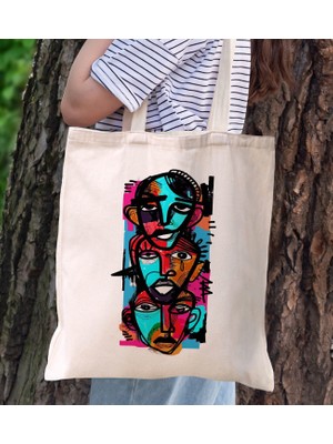 Bk Gift Modern Art Tasarımlı Kanvas Bez Çanta, Baskılı Omuz Çantası, Alışveriş Çantası, Plaj Çantası, Arkadaşa Hediye-7