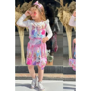 Abiye Kids Elsa Çantalı Taçlı Kız Çocuk Kombin ABY800