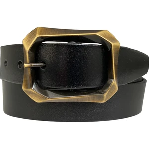 Goderi   Deri, Efsane Gold Fırçalı Tokalı, Siyah Kadın Kot Kemeri 4 cm