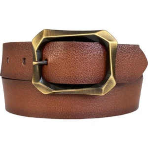 Goderi   Deri, Efsane Gold Fırçalı Tokalı, Kahverengi Kadın Kot Kemeri 4 cm