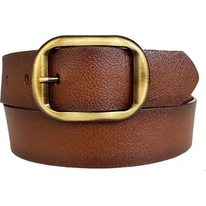 Goderi   Deri, Efsane Gold Fırçalı Tokalı, Kahverengi Kadın Kot Kemeri 4 cm