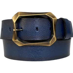 Goderi   Deri, Efsane Gold Fırçalı Tokalı, Lacivert Kadın Kot Kemeri 4 cm