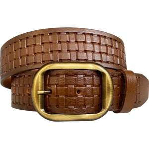 Goderi   Deri, Efsane Gold Fırçalı Tokalı, Kahverengi Kadın Kot Kemeri 4 cm