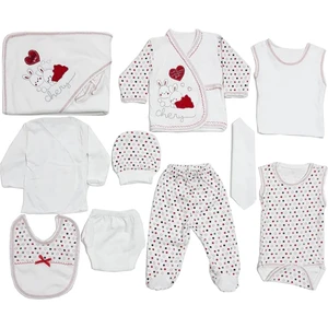 Baby Kids Colors  Bebe 11 Li Hastane Çıkışı Yenidoğan Zıbın Set Kırmızı Tavşan