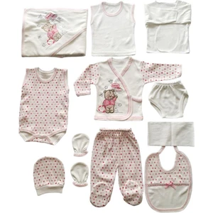 Baby Kids Colors  Cantalı Ayı 11 Parca Hastane Cıkışı Yeni Doğan Zıbın Set Pembe