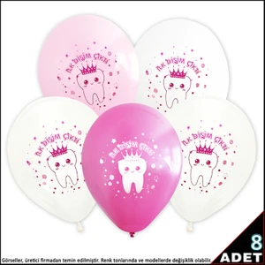 Ilk Dişim Çıktı Balon, 30CM x 8 Adet - Pembe