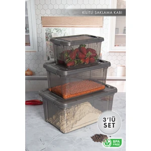 Aes Home Infinity Çok Amaçlı Kilitli Saklama Kabı Antrasit 2.5 Lt x 1 Adet - 5 Lt x 1 Adet - 9 Lt x 1 Adet(3 'lü Set)