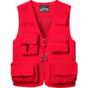 Çok Cepli Kolsuz Yelek (Kırmızı  ) (Yurt Dışından)