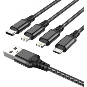 Polham 4in1 1 Metre Type-C, 2x iPhone Lightning, Micro USB Şarj ve Data Kablosu, 2A Halat Kablo