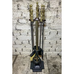 Marpuç Başlı Antik Bronz Şömine Maşa Takımı