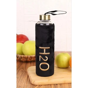 H2O Pelus Kılıflı Cam Matara 600 ml  Gold SIYAH-H2O88609