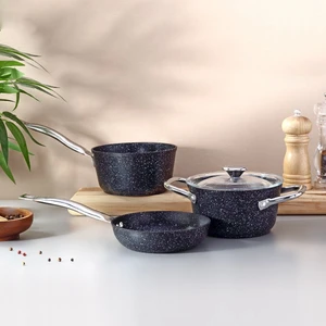 4 Parça Mini Granit Tencere Seti Metal Kulplu
