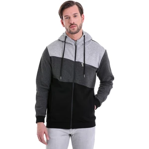 Siyah Regular Fit Düz Kapüşonlu Fermuarlı Sweatshirt