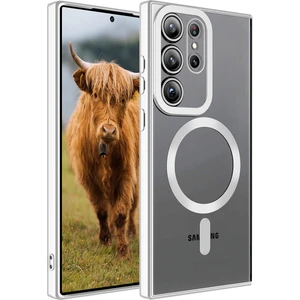Case 4U Samsung Galaxy S23 Ultra Uyumlu Kılıf Magsafe Wireless Şarj Destekli Kamera Korumalı Şeffaf Kenarları Renkli Setro Kapak Gümüş