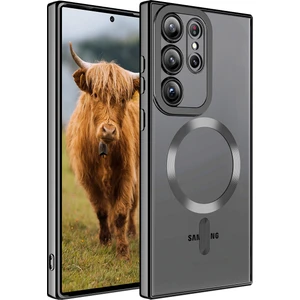 Case 4U Samsung Galaxy S23 Ultra Uyumlu Kılıf Magsafe Wireless Şarj Destekli Kamera Korumalı Şeffaf Kenarları Renkli Setro Kapak Siyah
