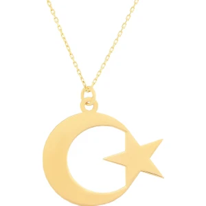 Moom Mücevherat Kadın 14 Ayar Altın  2 cm Ay Yıldız Kolye
