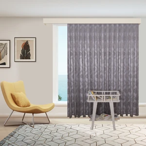 Damaks Osmanlı Desen Gri Örme Kırışmayan 1-2,5 Orta Pileli Tül Perde