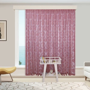 Damaks Osmanlı Desen Pembe-Gül Kurusu Örme Kırışmayan 1-2,5 Orta Pileli Tül Perde