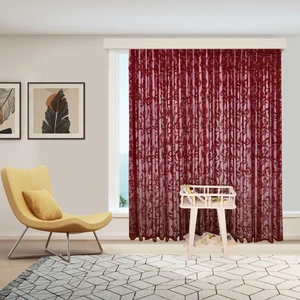 Şal Desen Bordo Örme Kırışmayan 1-2,5 Orta Pileli Tül Perde