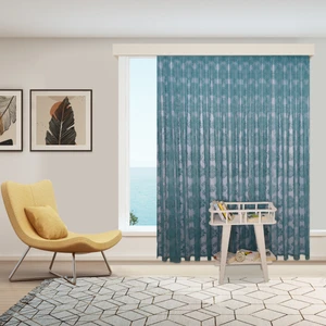 Damaks Osmanlı Desen Petrol Mavisi-Turkuaz Örme Kırışmayan 1-2 Seyrek Pileli Tül Perde