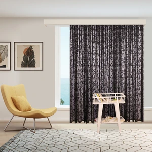 Şal Desen Siyah Örme Kırışmayan Pilesiz Tül Perde