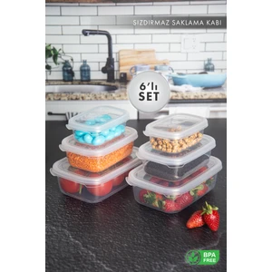 Aes Home Nare  Dikdörtgen Sızdırmaz Hava Almaz Erzak Saklama Kabı Şeffaf 0,35 Lt x 2- 0,67 Lt x 2- 1,20 Lt x 2 (6 Lı Set)