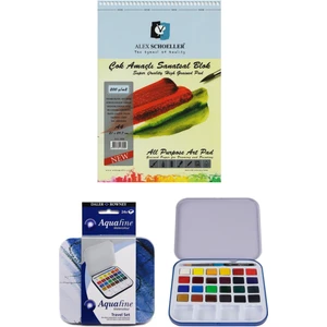 Alex Schoeller Çok Amaçlı Sanatsal Blok A4 20 Yp 200 gr Daler Rowney Aquafine Suluboya Set 24'lü