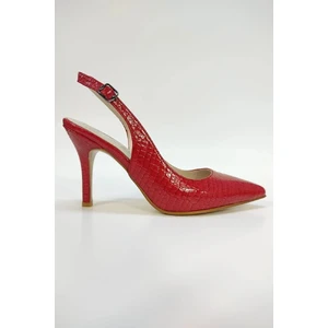 La Limar Kırmızı Yılan Derisi Desenli Stiletto Sivri Burun Kadın Topuklu Ayakkabı