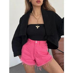 Fav Style Kadın Uzun Kollu Oversize Bolero Kot Ceket Siyah