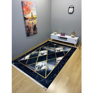 Modern Home Modern Gold Detay Baklava Desenli Püsküllü Dijital Baskı Antibakteriyel Halı Yolluk