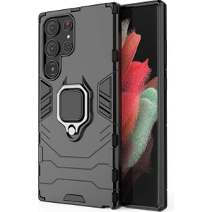 Samsung Galaxy S23 Ultra Batman Serisi Yüzük Standlı Armor Kılıf - Siyah AL3349