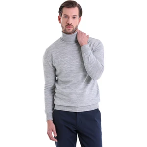 Erkek Açık Gri Regular Fit Balıkçı Yaka Triko Kazak