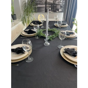Decamor Home Keten Dokulu Dertsiz Simli Siyah Masa Örtüsü