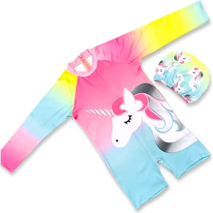Lolli Boom Kids  Sevimli Karakterler Güneş Koruyucu Uzun Kol Hipster Model Fermuarlı Mayo Bone Hediyeli10