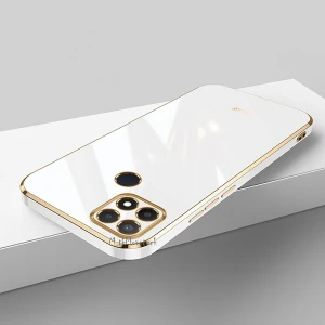 M.TK Moveteck Realme C21Y Uyumlu Kılıf Kamera Korumalı Parlak Gold Kenarlı Yumuşak Silikon Kapak Altın Işlemeli