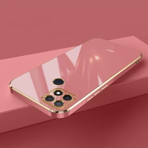 M.TK Moveteck Realme C21Y Uyumlu Kılıf Kamera Korumalı Parlak Gold Kenarlı Yumuşak Silikon Kapak Altın Işlemeli