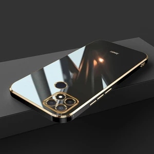 M.TK Moveteck Realme C21Y Uyumlu Kılıf Kamera Korumalı Parlak Gold Kenarlı Yumuşak Silikon Kapak Altın Işlemeli