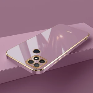 M.TK Moveteck Realme C21Y Uyumlu Kılıf Kamera Korumalı Parlak Gold Kenarlı Yumuşak Silikon Kapak Altın Işlemeli