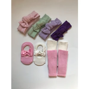 Nis Butik Bebek Set,bandana Babet Çorap Takım Set