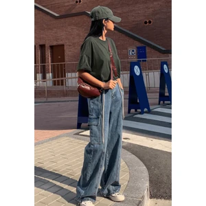 Haki Basic Düz Baskısız Oversize Salas Boyfriend Kadın T-Shirt